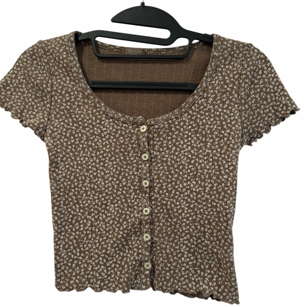 Vintage Y2K Brown Floral Button Down Baby Shirt • Made in Italy • 100% Cotton